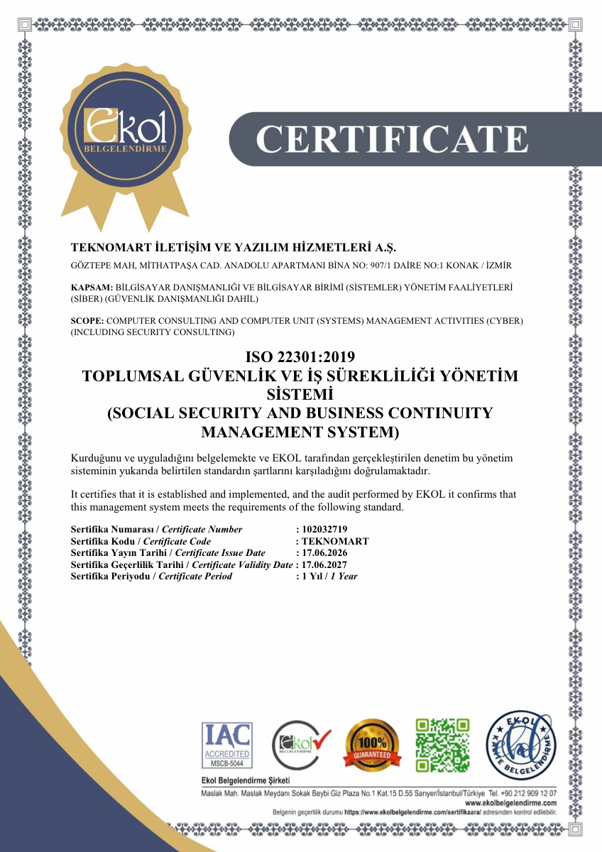 ISO 22301 Sertifikası