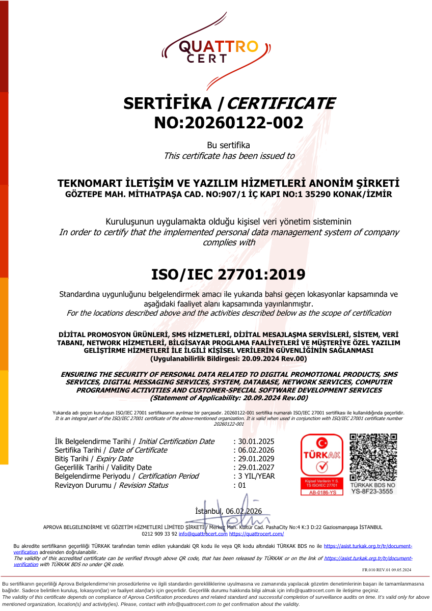 ISO 27701 Sertifikası